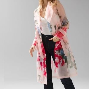 White House Black Market Pink Floral organza Trench Coat New with Tag